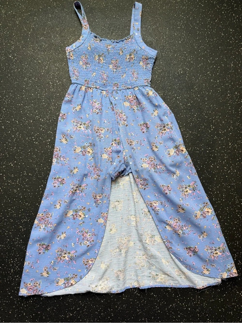 art class Blue Floral Smocked High-Low Romper
